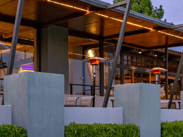 permanent post heaters in a restaurant patio